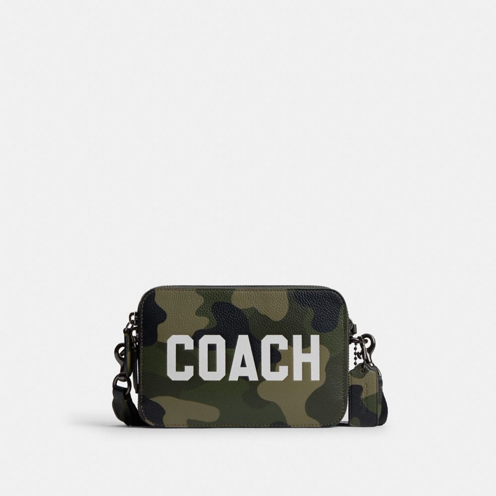 Coach Charter Crossbody 19 With Camo Print And  Graphic In Green/black