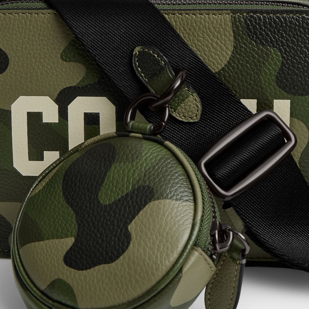 Coach Charter Crossbody 19 With Camo Print And  Graphic In Green/black