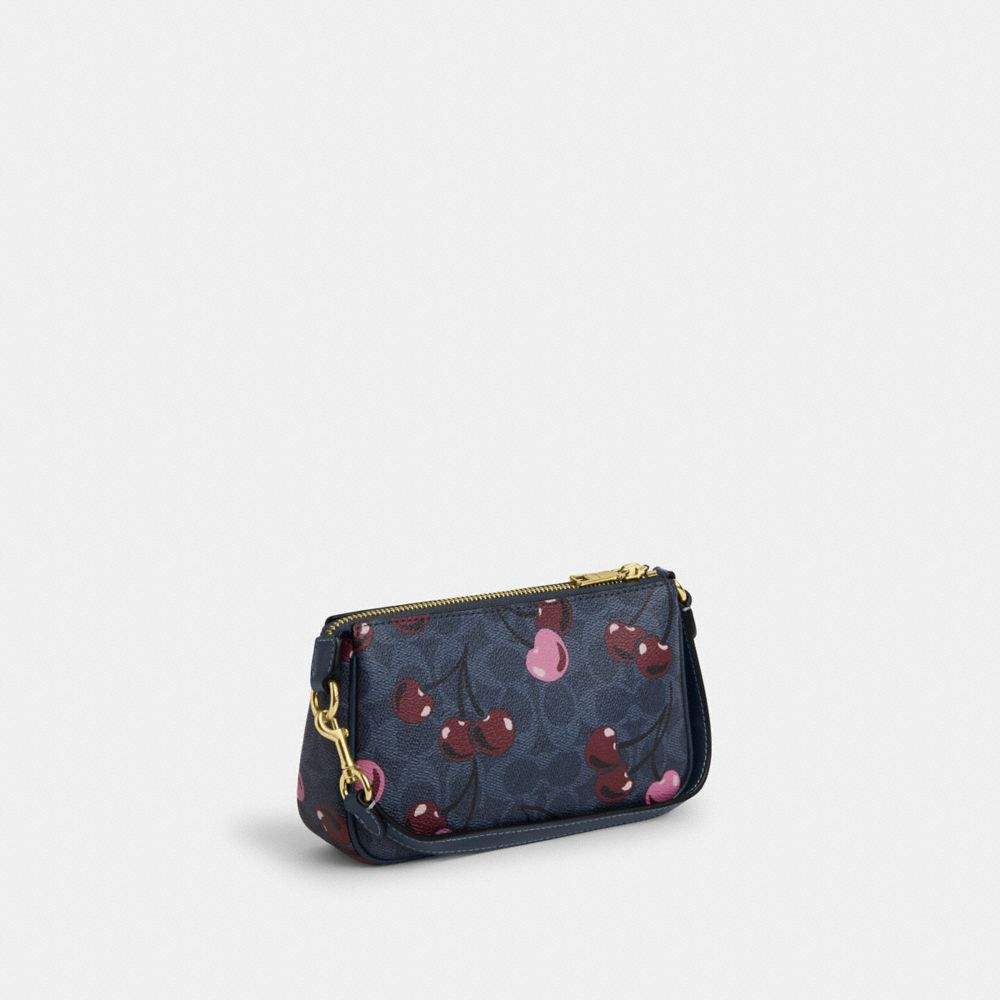 COACH®,Nolita 19 In Signature Canvas With Cherry Print,Canvas,Wristlet,Pouch,Casual,Navy,Angle View