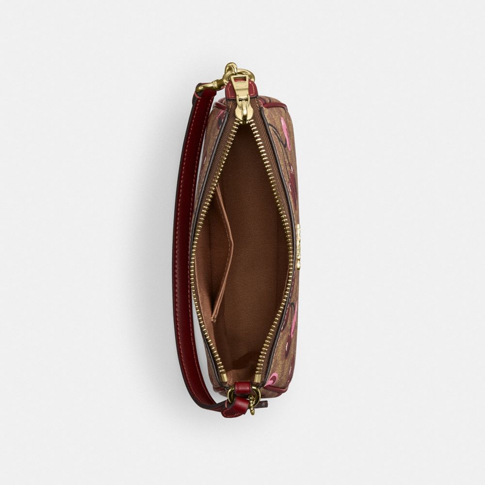 COACH®,Nolita 19 In Signature Canvas With Cherry Print,Canvas,Wristlet,Pouch,Casual,Brown,Inside View,Top View