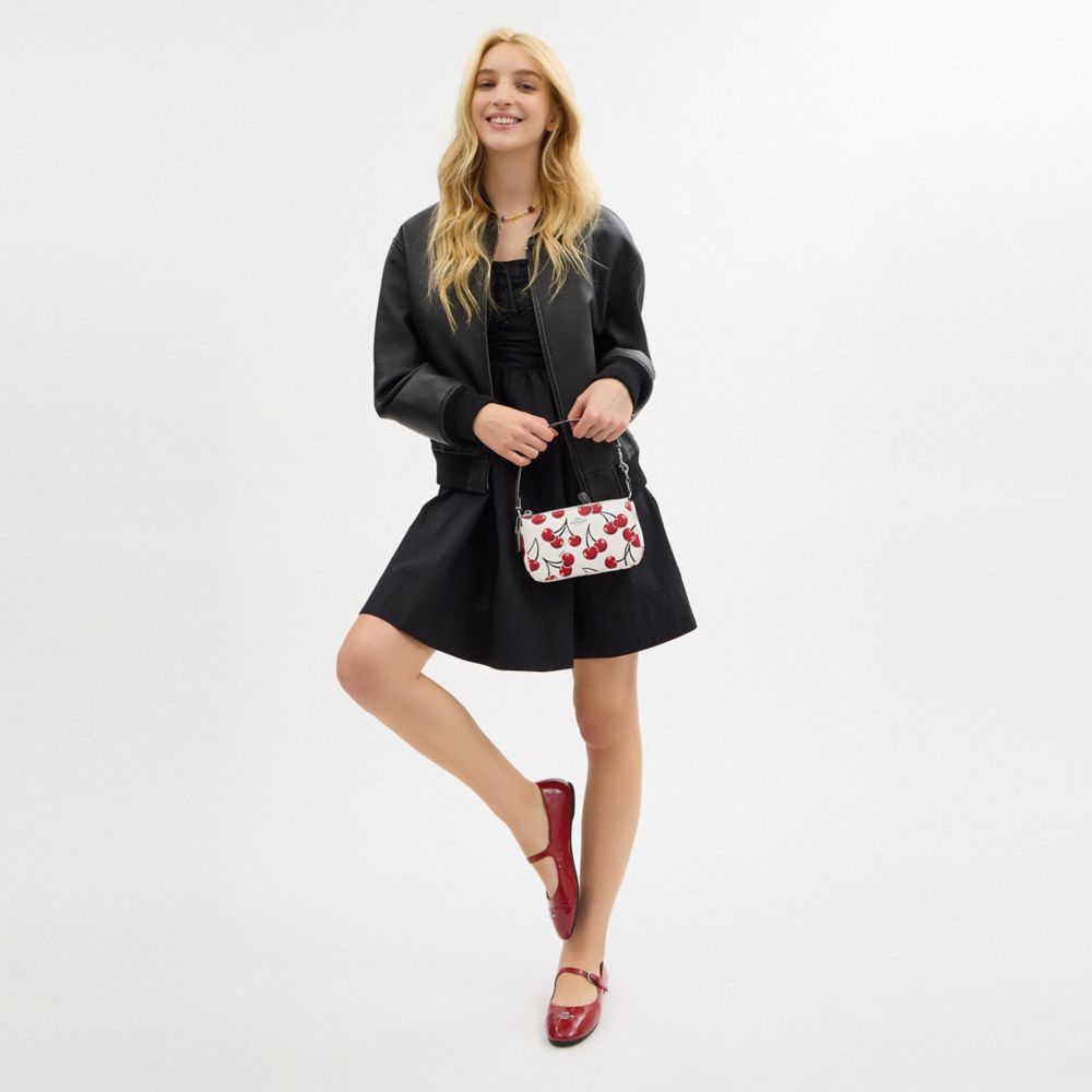 COACH®,Nolita 19 With Cherry Print,Leather,Wristlet,Pouch,Logo,Metal,Word Embellishment,Casual,White,Detail View