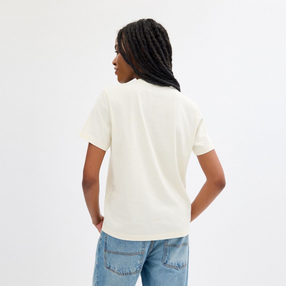 COACH®,Signature Square Bow T Shirt,Cotton,T Shirt,Casual,Cream,Scale View