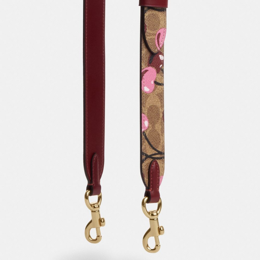 COACH®,Reversible Strap In Signature Canvas With Cherry Print,Canvas,Bag Straps,Maroon