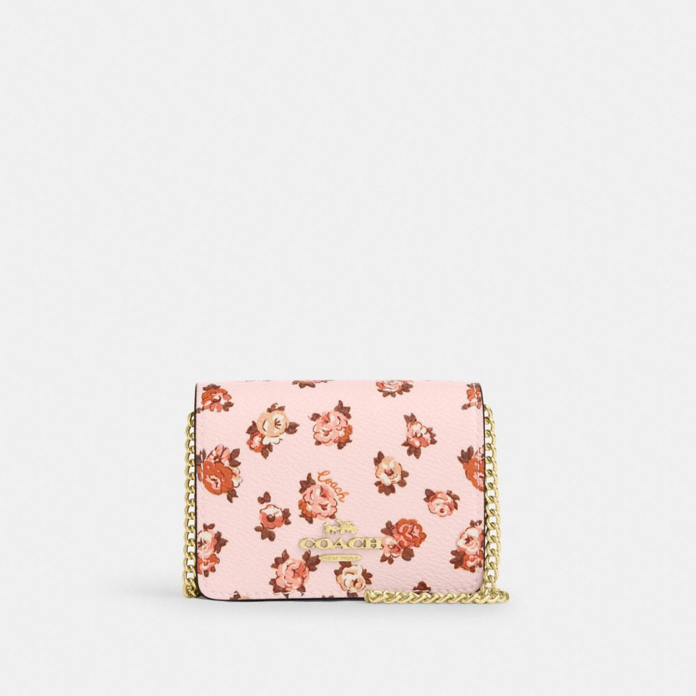 COACH®,Mini Wallet On A Chain With Rosette Print,,Front View