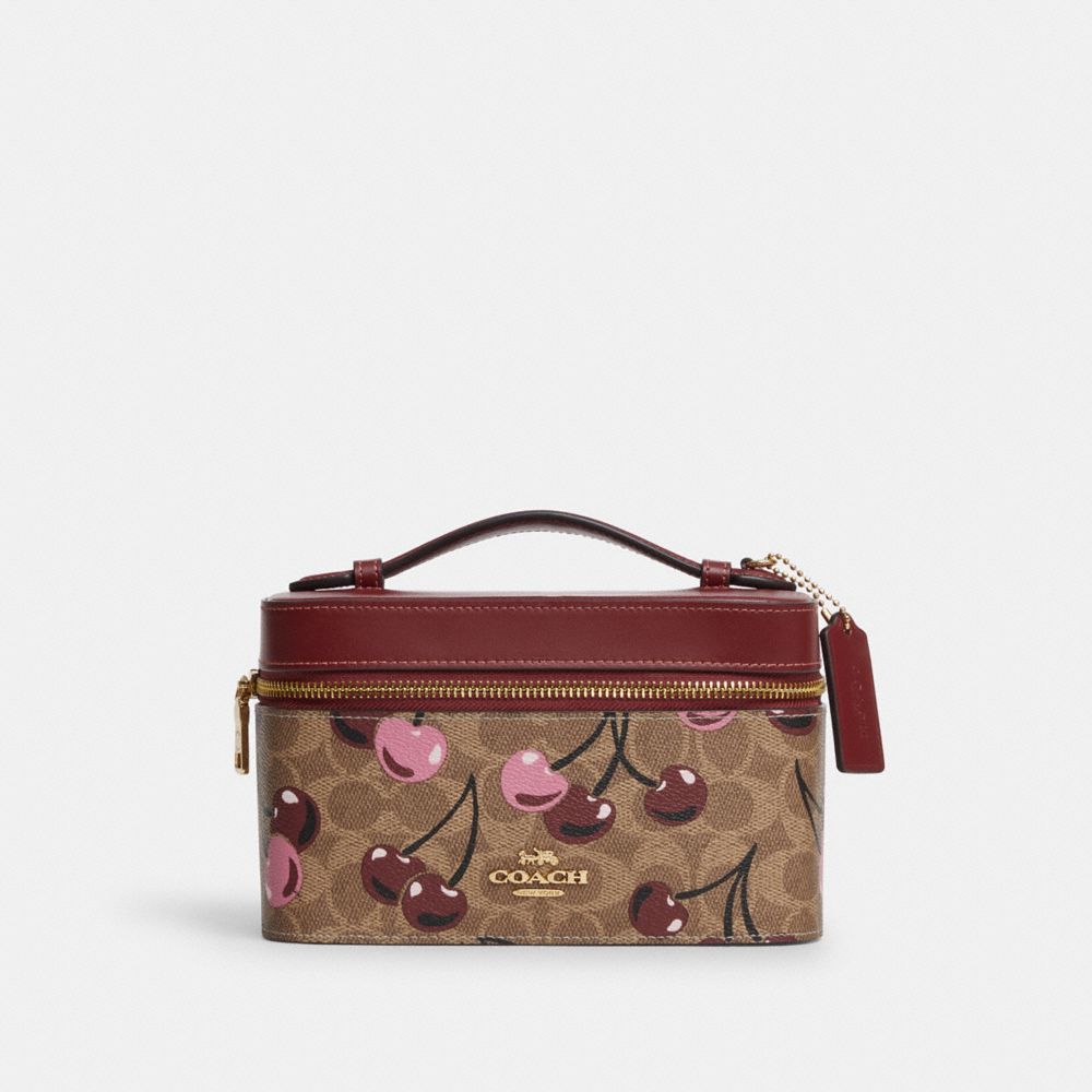 COACH®,Cosmetic Case In Signature Canvas With Cherry Print,,Front View