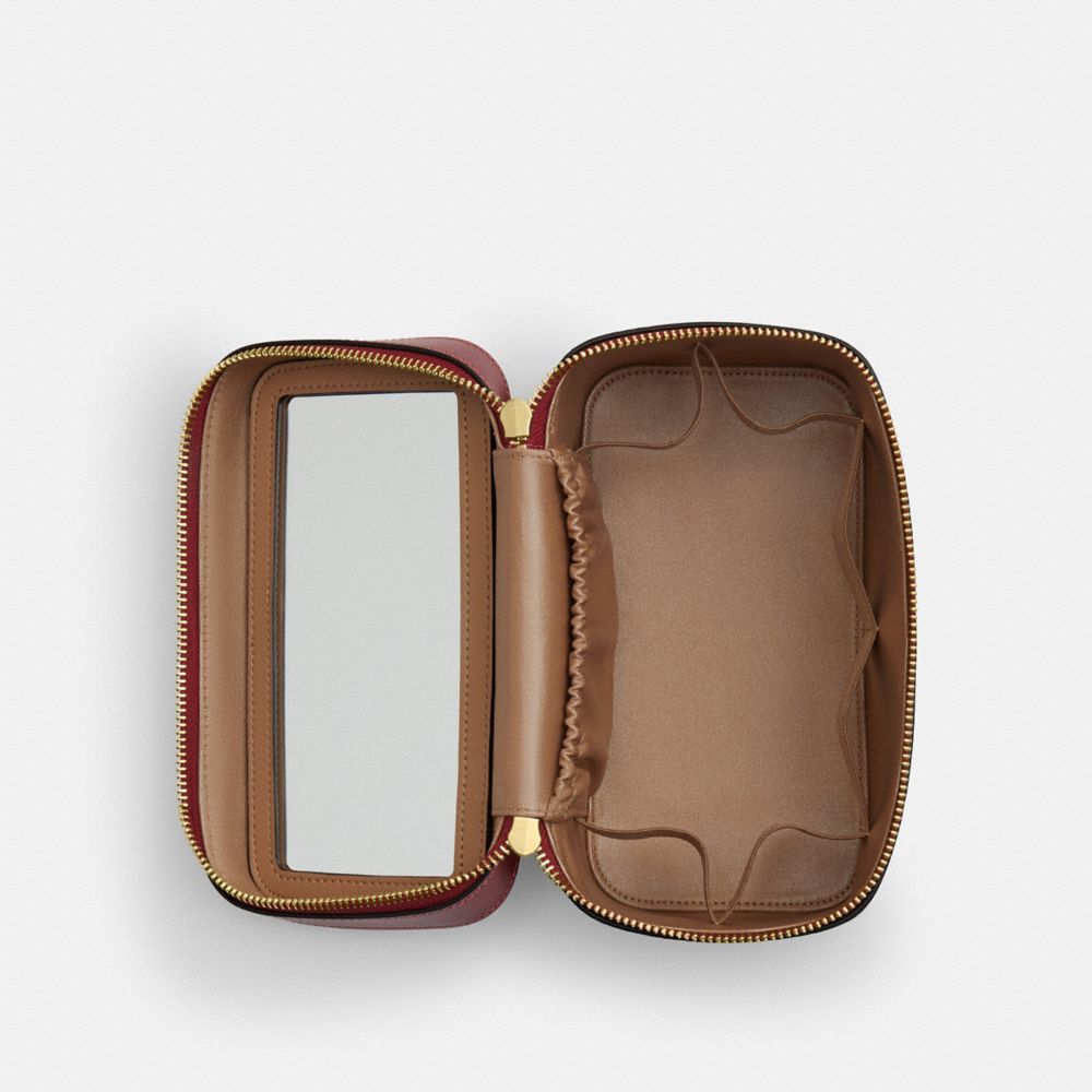 COACH®,TROUSSE À MAQUILLAGE EN TOILE SIGNATURE AVEC IMPRIMÉ CERISE,Tissu en toile exclusif,Or/Havane multi,Inside View,Top View