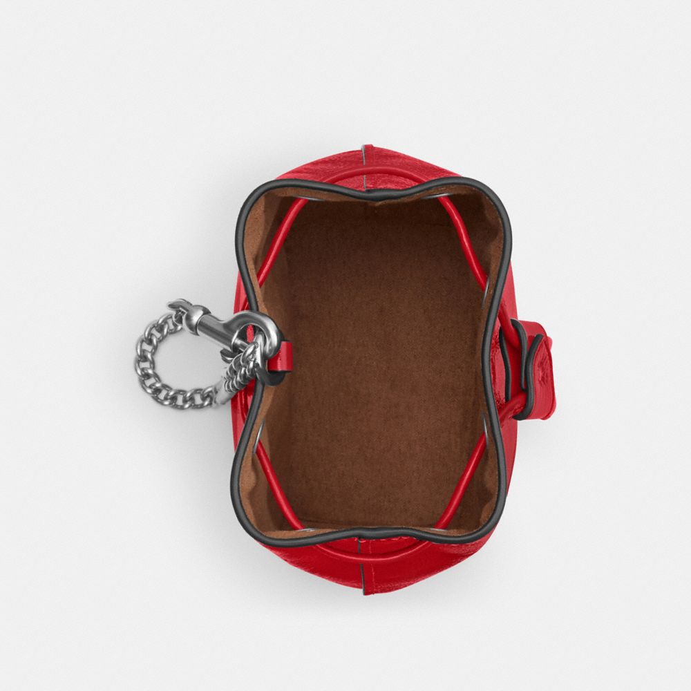 COACH®,Drawstring Wristlet,Leather,Bucket,Logo,Metal,Day Party,Casual,Maroon,Inside View,Top View