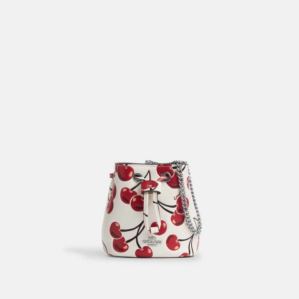 COACH®,Drawstring Wristlet With Cherry Print,,Front View