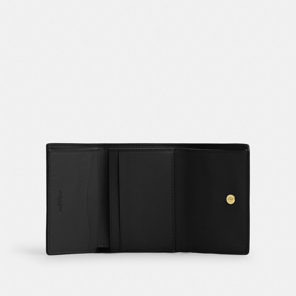 COACH®,Card Holder Wallet In Signature Canvas,Canvas,Leather,Card Case,Metal,Logo,Casual,Black,Inside View,Top View