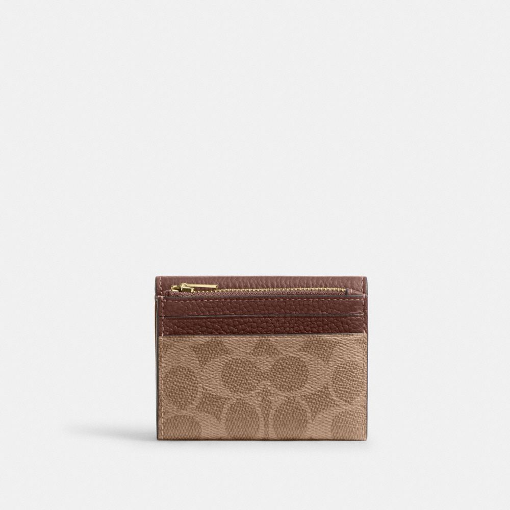 COACH®,Card Holder Wallet In Signature Canvas,Canvas,Leather,Card Case,Metal,Logo,Casual,Brown,Back View