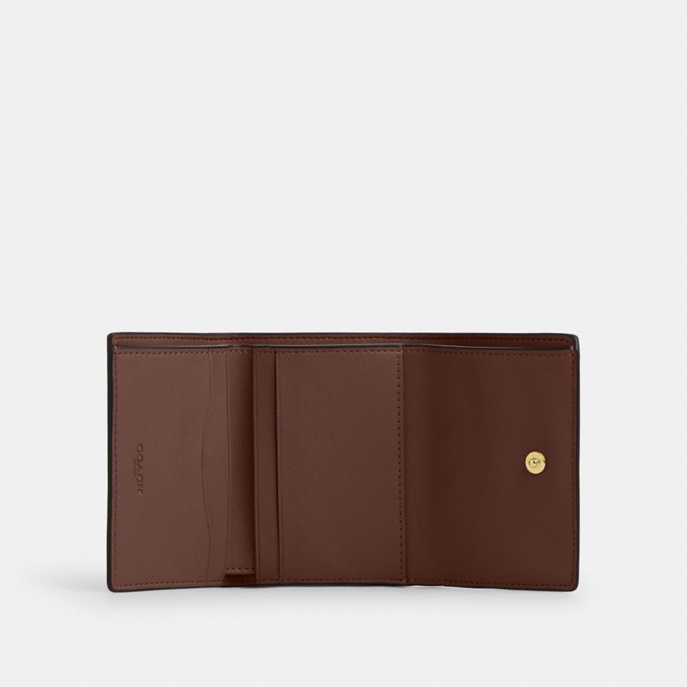 COACH®,Card Holder Wallet In Signature Canvas,Canvas,Leather,Card Case,Metal,Logo,Casual,Brown,Inside View,Top View
