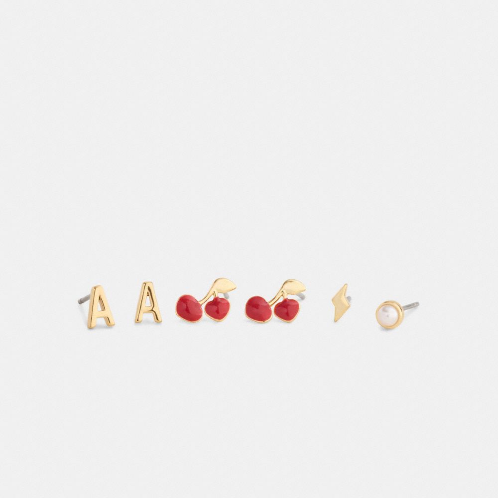 COACH®,A Initial Stud Earrings Set,Multi Color,Front View