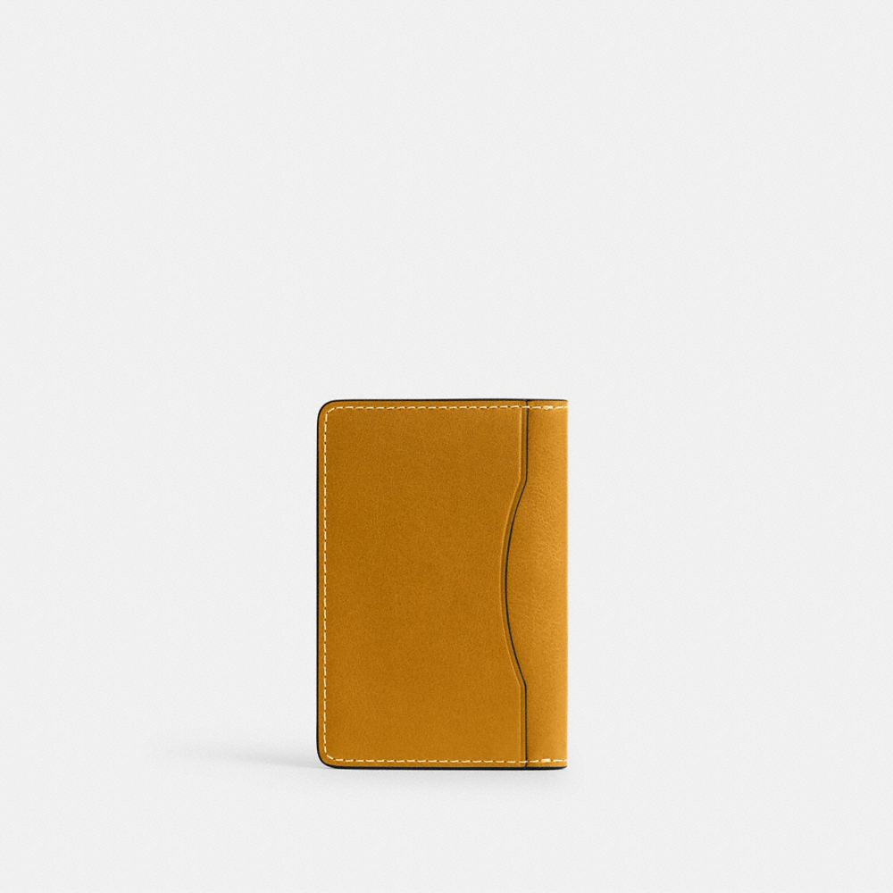 COACH®,Card Wallet,Leather,Bi Fold,Logo,Casual,Mustard,Back View