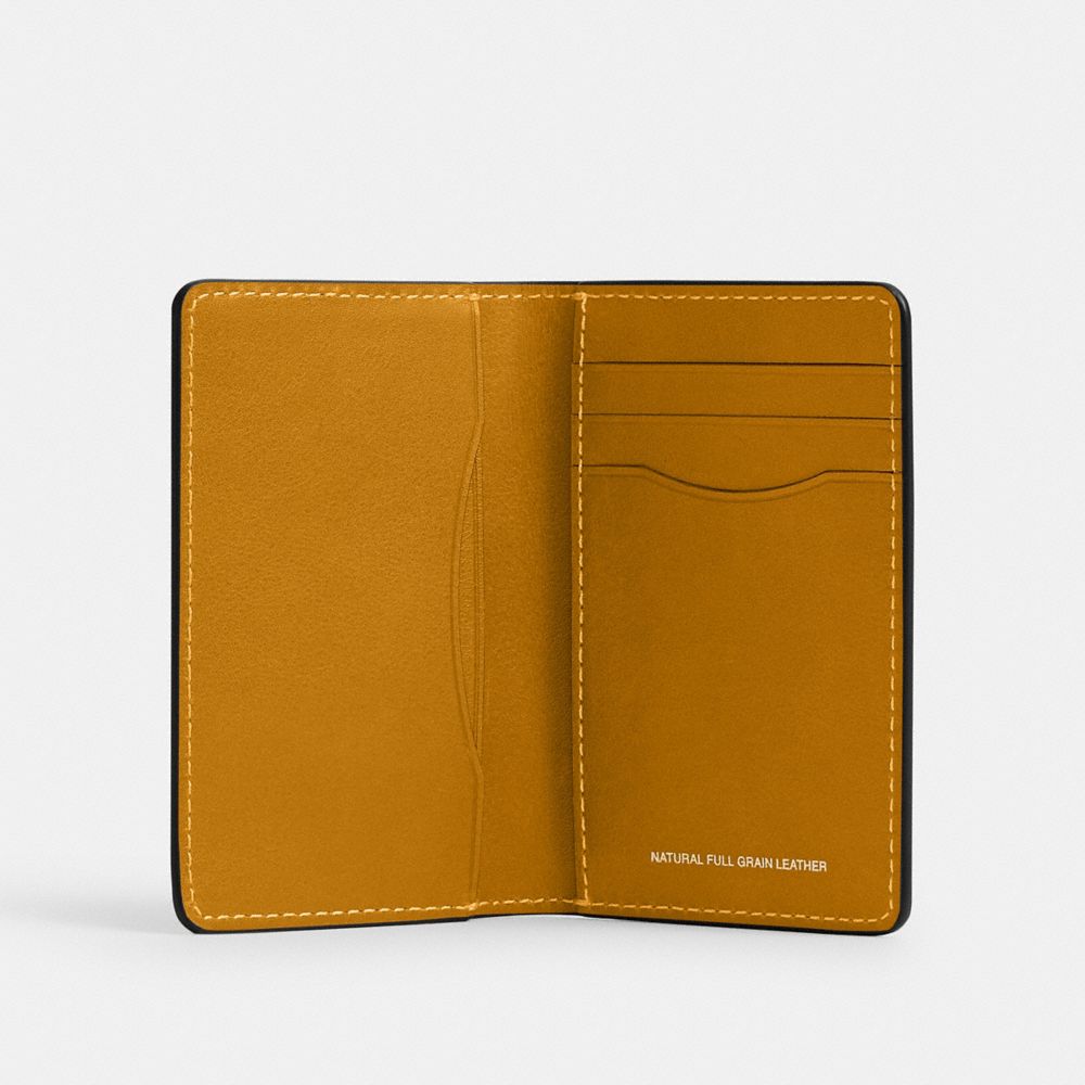 COACH®,Card Wallet,Leather,Bi Fold,Logo,Casual,Mustard,Inside View,Top View