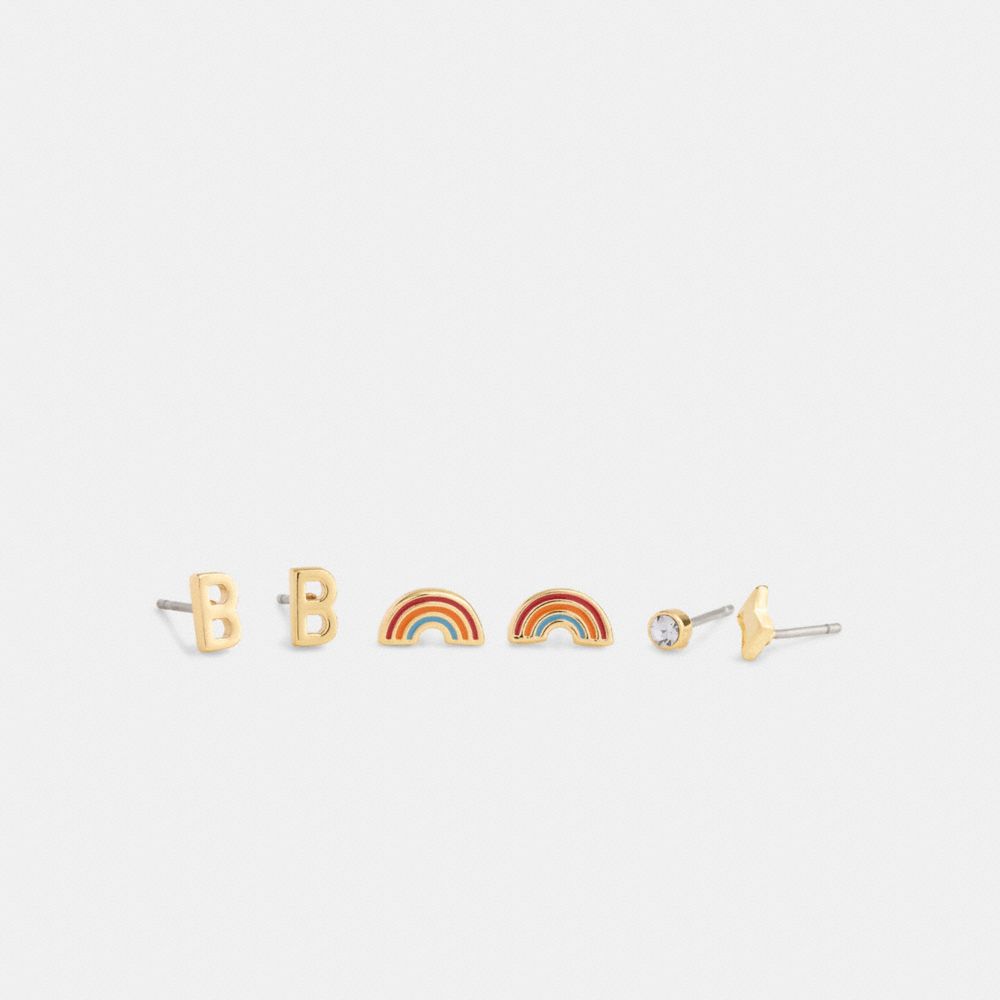 COACH®,B Initial Stud Earrings Set,Multi Color,Front View