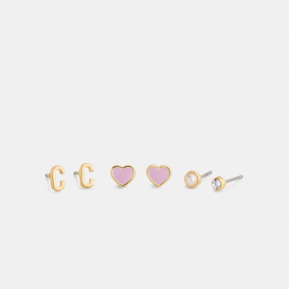 COACH®,C Initial Stud Earrings Set,Multi Color,Front View