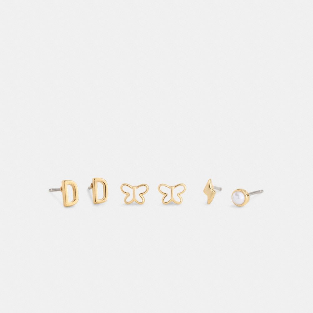 COACH®,D Initial Stud Earrings Set,White,Front View