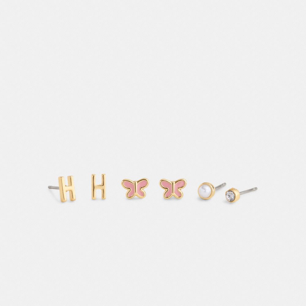 COACH®,H Initial Stud Earrings Set,Multi Color,Front View