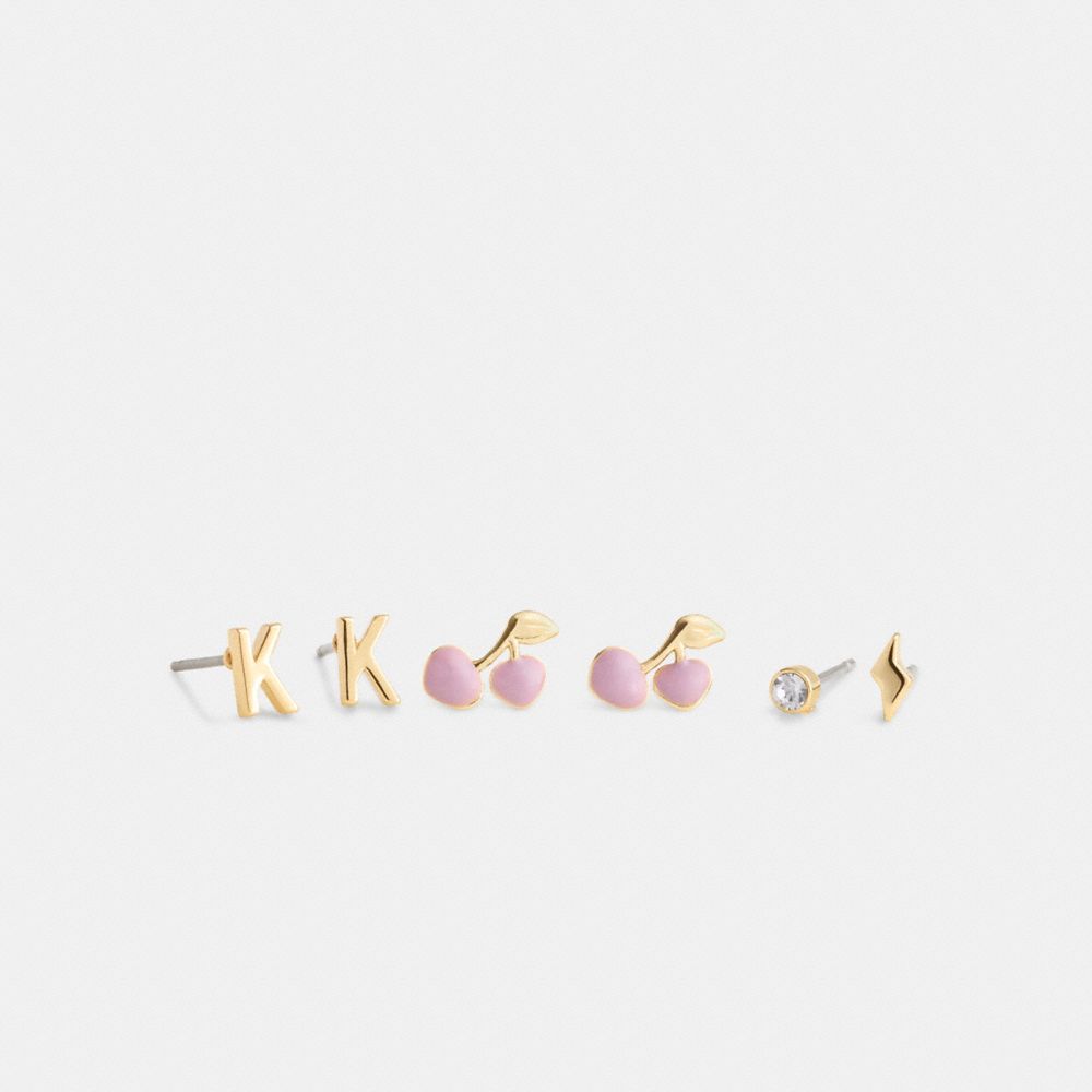 COACH®,K Initial Stud Earrings Set,Multi Color,Front View