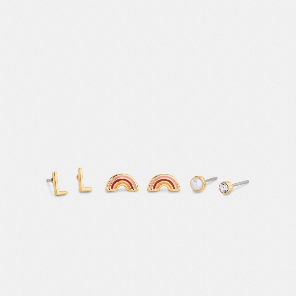 COACH®,L Initial Stud Earrings Set,Multi Color,Front View