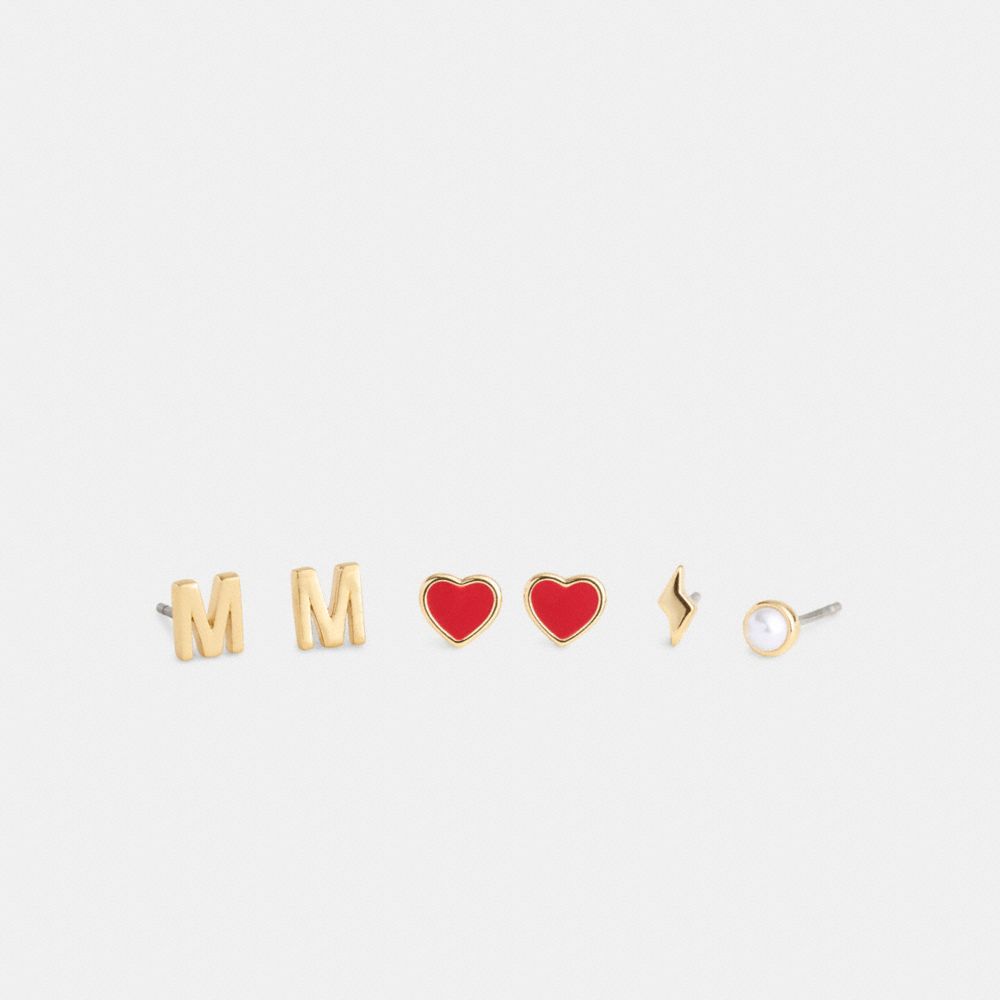 COACH®,M Initial Stud Earrings Set,Multi Color,Front View