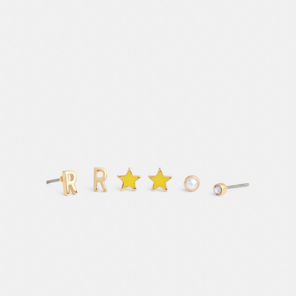 COACH®,R Initial Stud Earrings Set,Multi Color,Front View