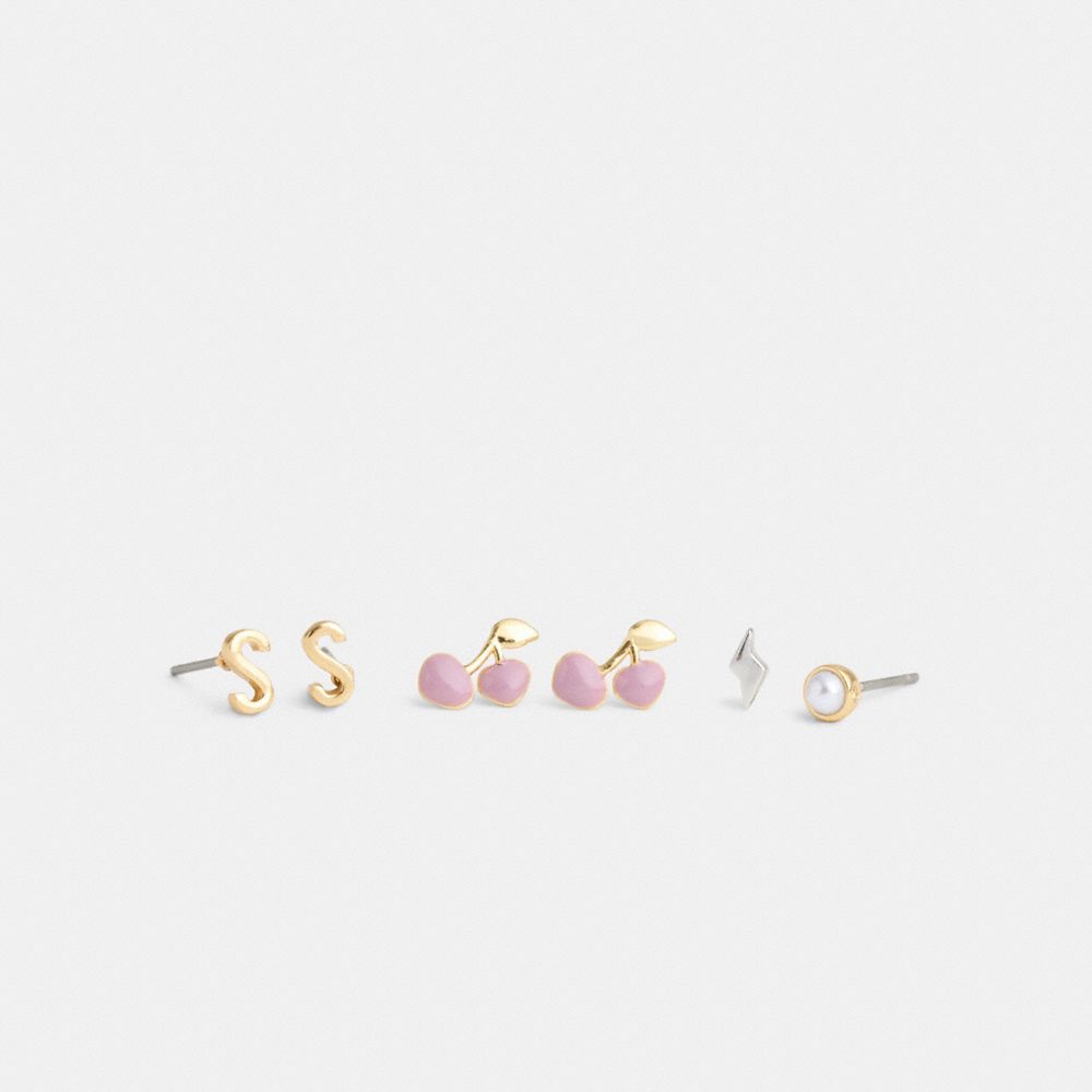 COACH®,S Initial Stud Earrings Set,Multi Color,Front View