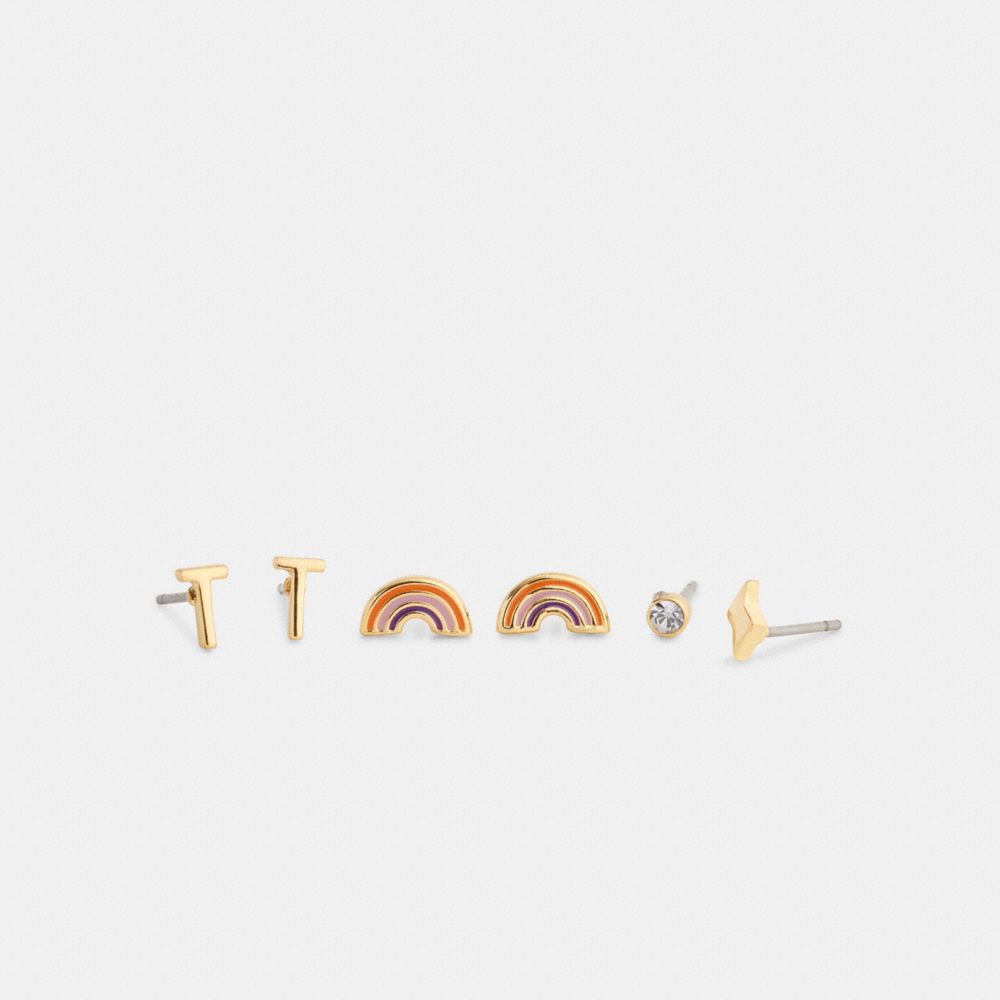 COACH®,T Initial Stud Earrings Set,Multi Color,Front View