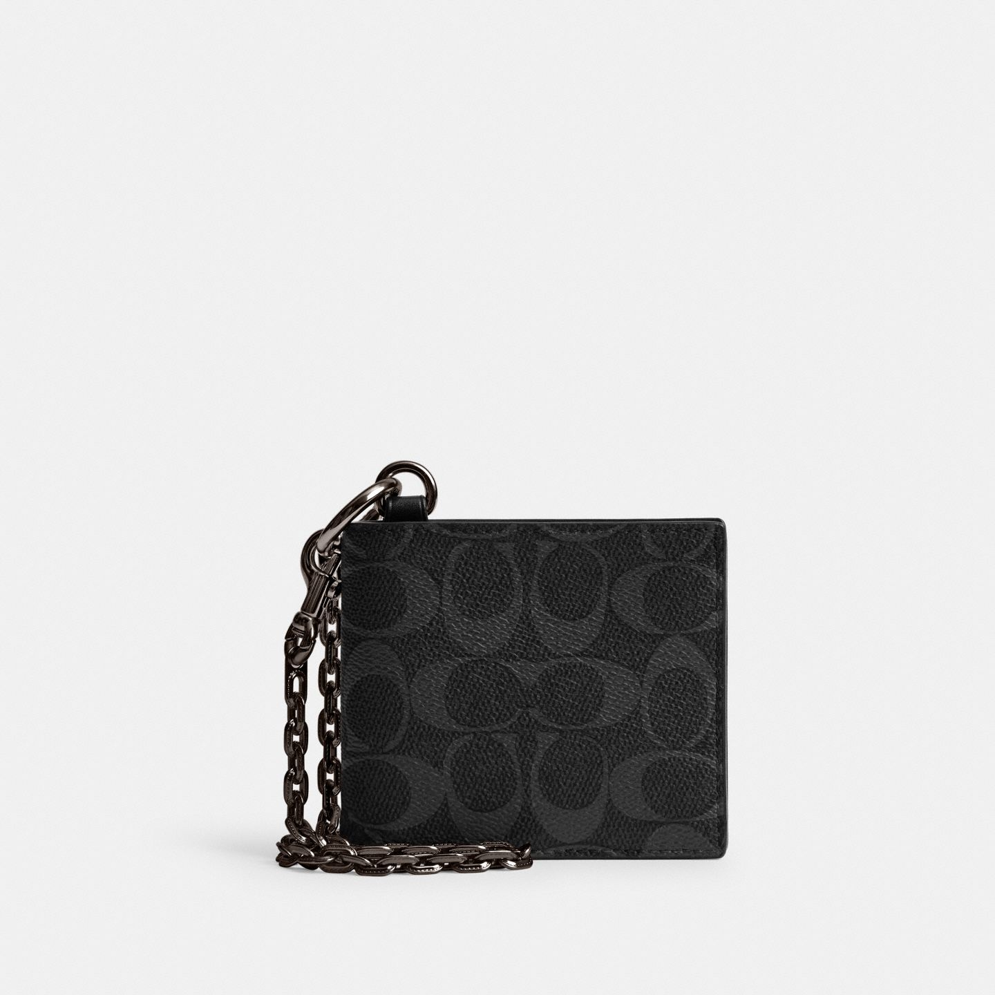 Мужской кошелёк Coach Billfold With Chain In Signature Canvas, цвет: Чёрный — фото 1
