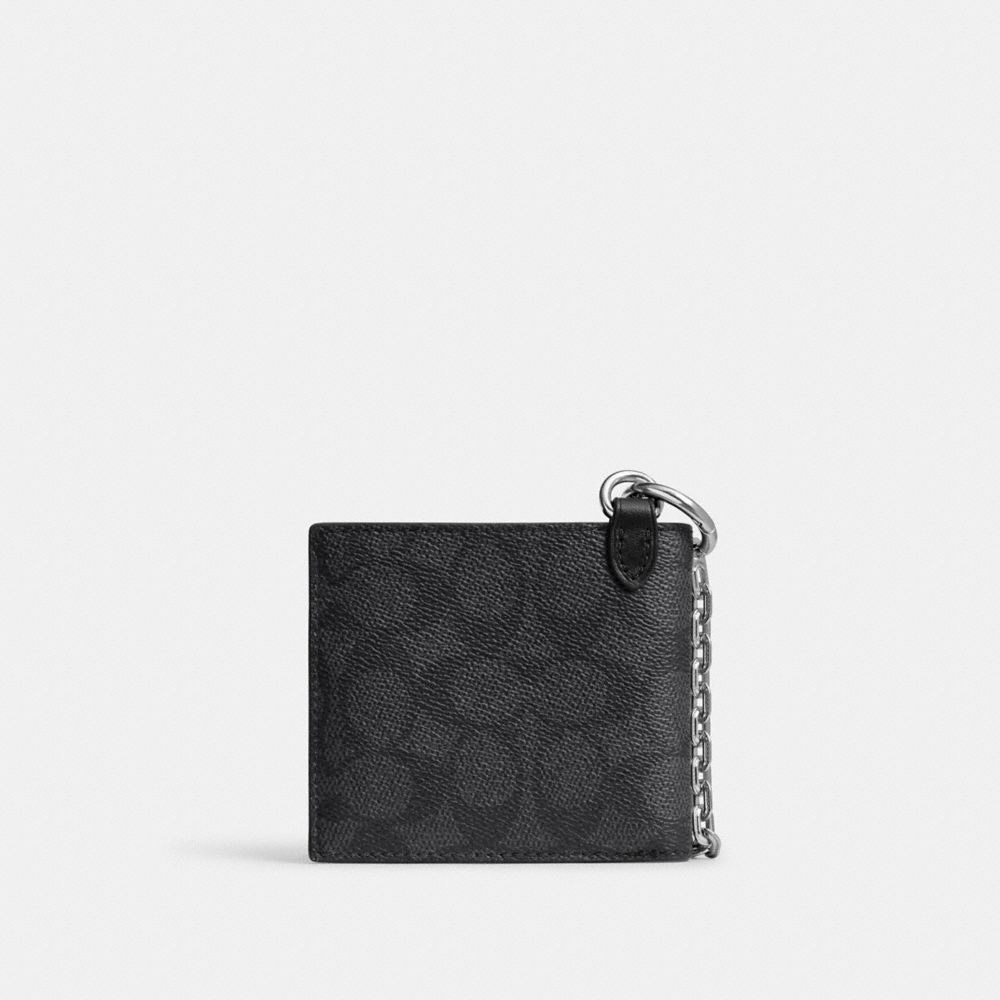 Coach Billfold Wallet With Chain In Signature Canvas In Charcoal Signature