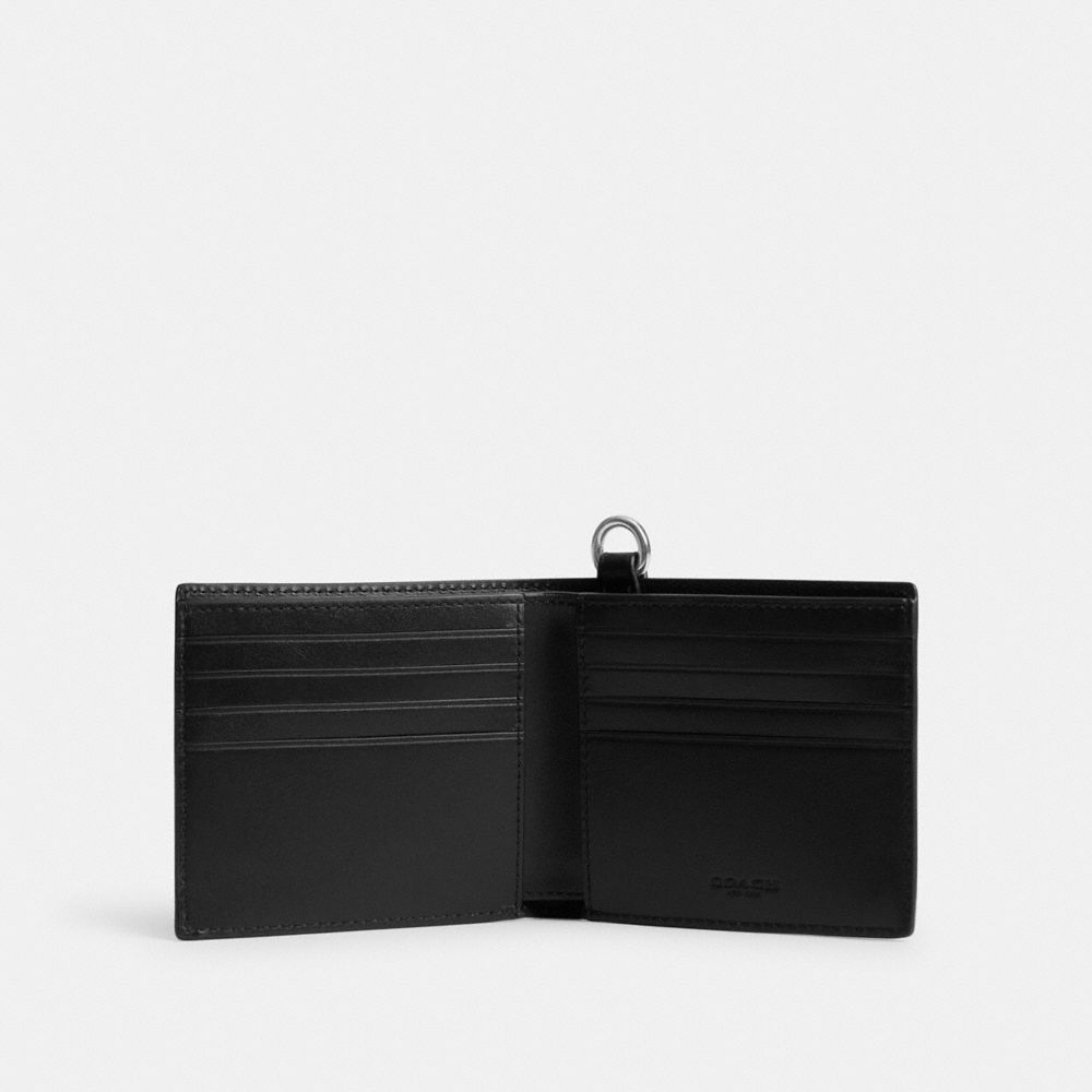 Coach Billfold Wallet With Chain In Signature Canvas In Charcoal Signature