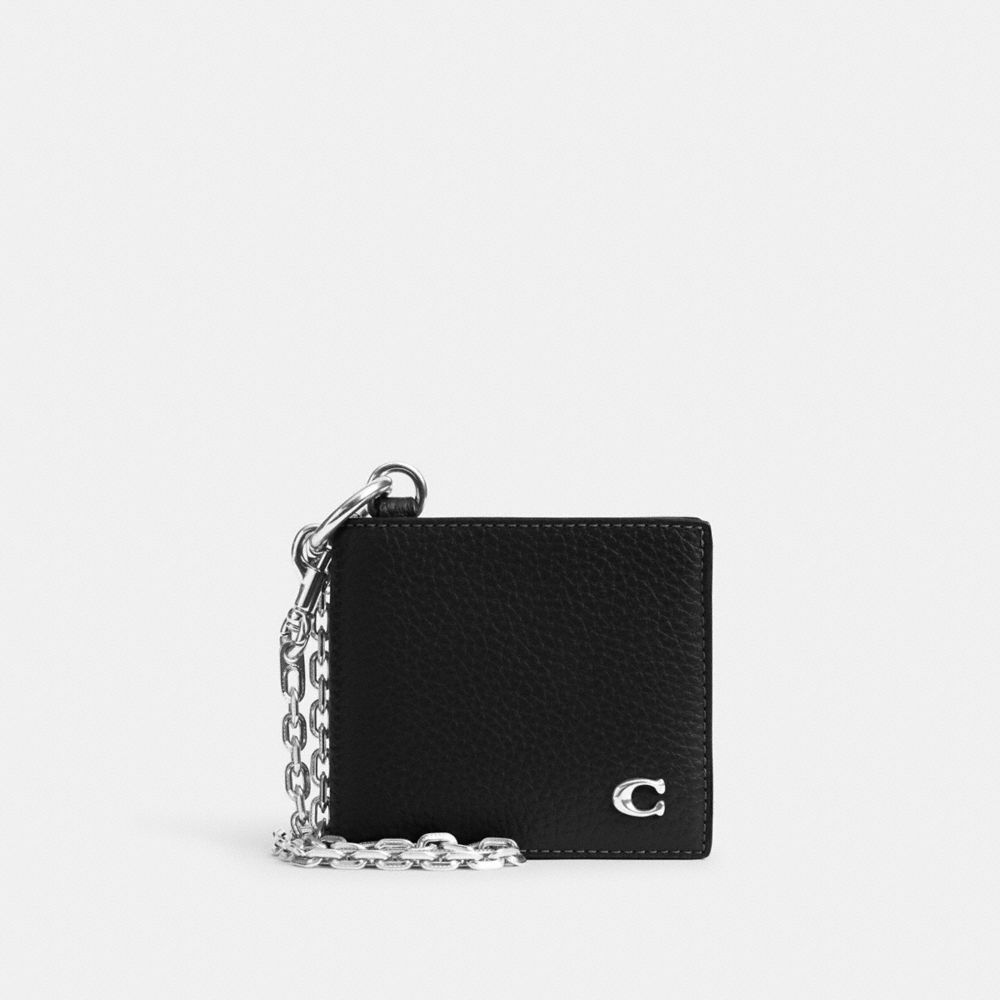 COACH®,PORTEFEUILLE À DEUX VOLETS AVEC CHAÎNE,Noir,Front View