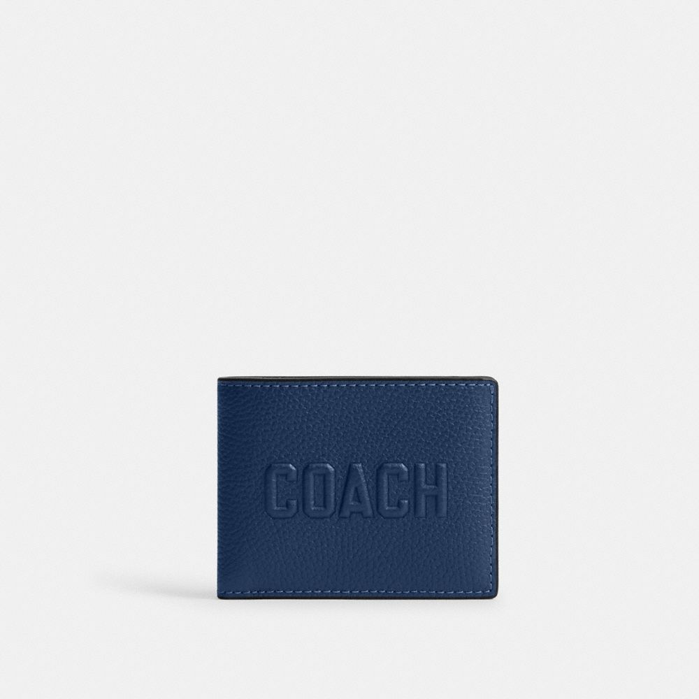 COACH®,Slim Billfold Wallet With Coach Graphic,Leather,Bi Fold,Casual,Navy,Front View