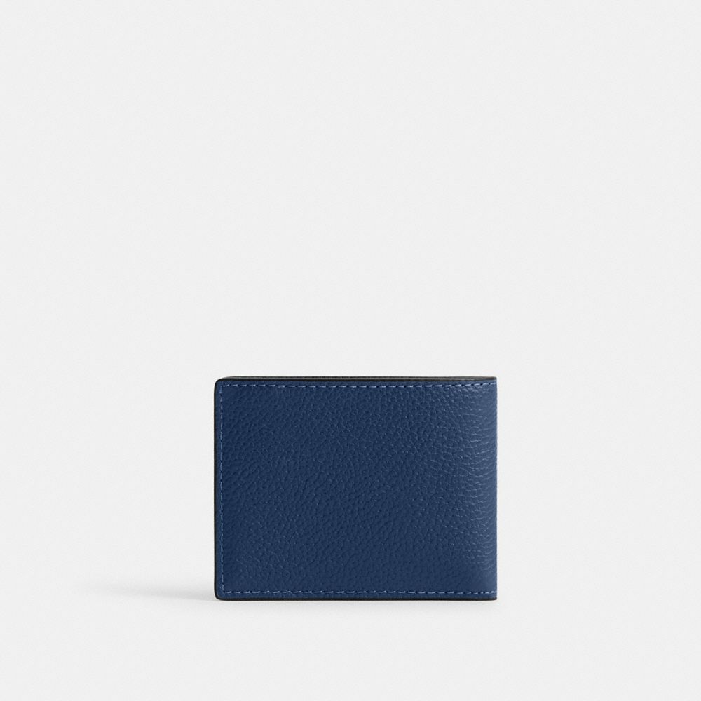 COACH®,Slim Billfold Wallet With Coach Graphic,Leather,Bi Fold,Casual,Navy,Back View