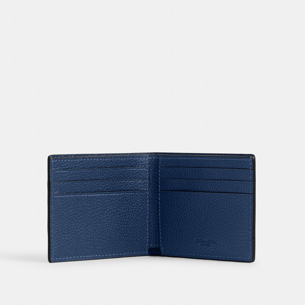 COACH®,Slim Billfold Wallet With Coach Graphic,Leather,Bi Fold,Casual,Navy,Inside View,Top View