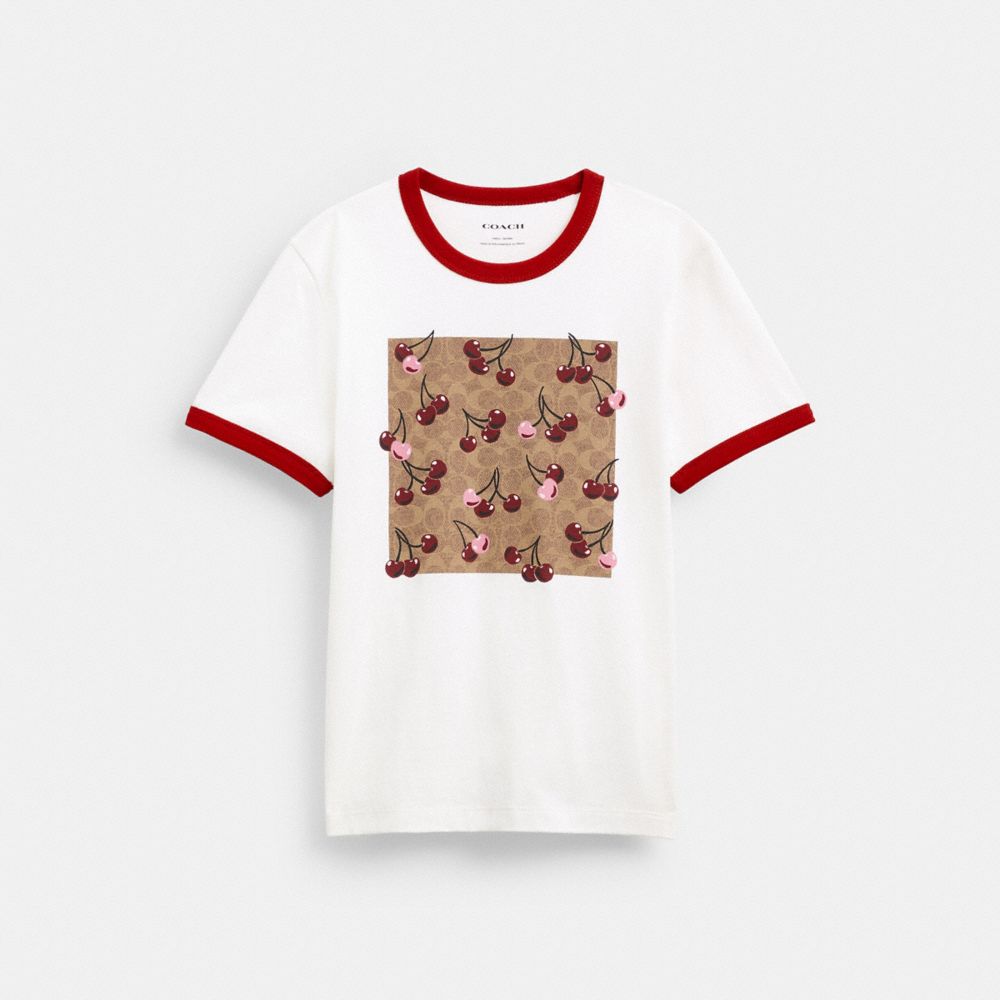 COACH®,Signature Square Cherry T Shirt In Organic Cotton,,Front View