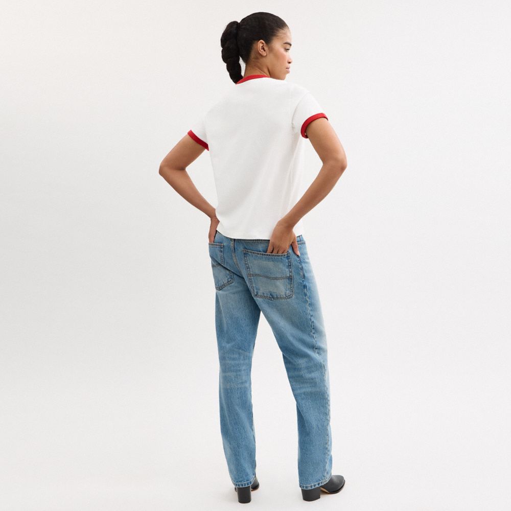 COACH®,Signature Square Cherry T Shirt In Organic Cotton,Organic Cotton,T Shirt,Piping,Eco-Friendly,Casual,White,Scale View