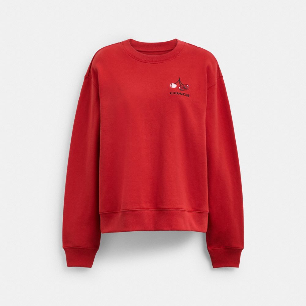 COACH®,Cherry Crewneck Sweatshirt,,Front View