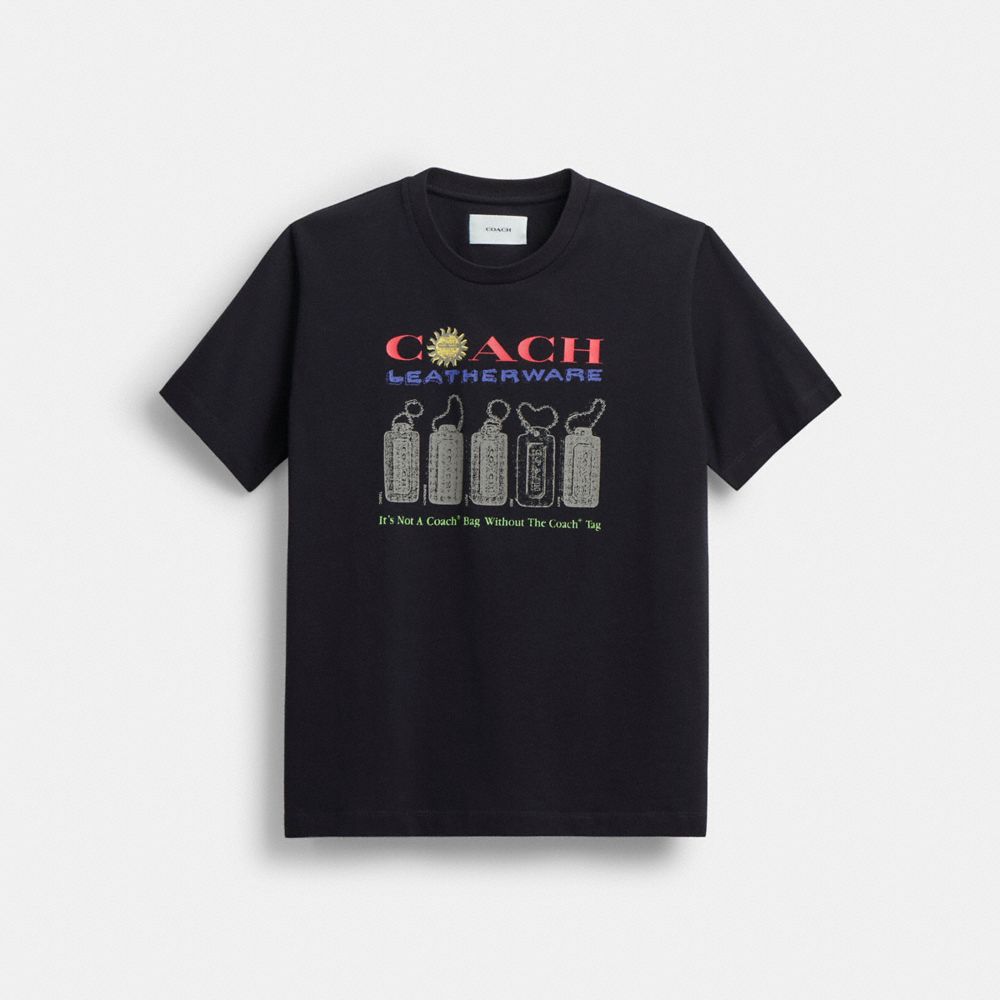 COACH®,Collage Graphic T Shirt In Organic Cotton,Organic Cotton,T Shirt,Sustainable,Casual,Black,Front View