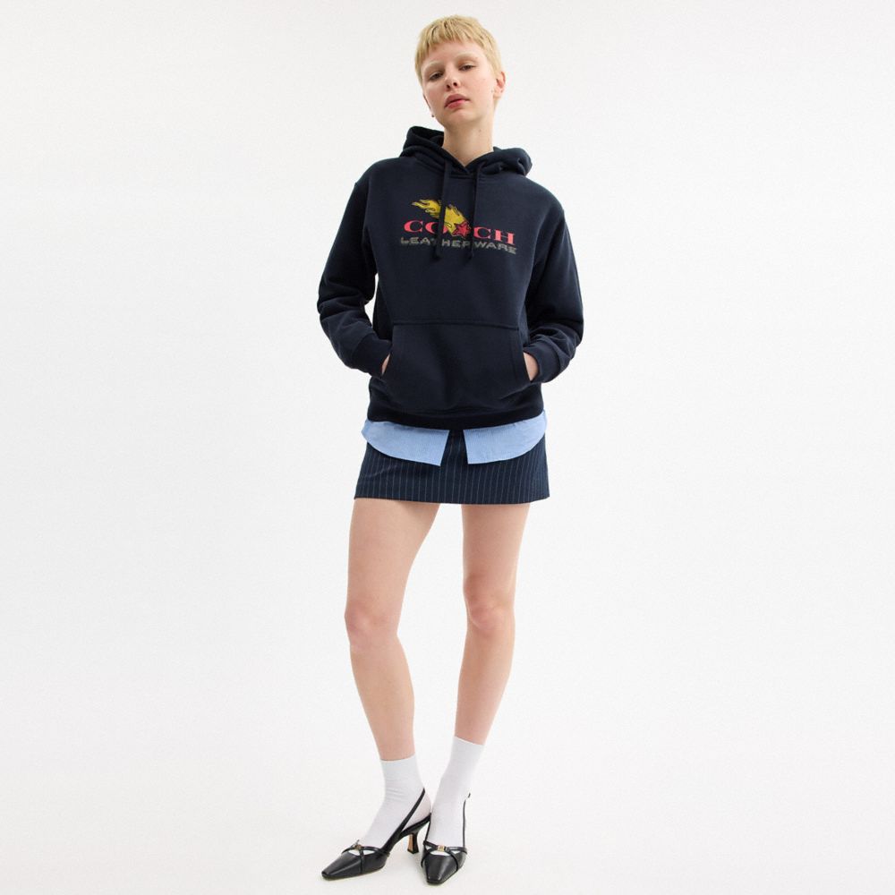 COACH®,Collage Graphic Hoodie In Organic Cotton,Organic Cotton,Sweatshirt,Drawstring,Sustainable,Casual,Navy,Scale View