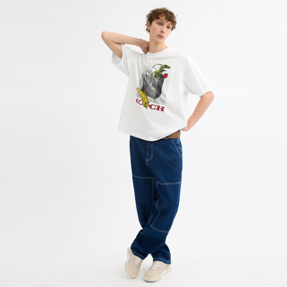 COACH®,Collage Relaxed T Shirt In Organic Cotton,Organic Cotton,T Shirt,Eco-Friendly,Casual,White,Scale View