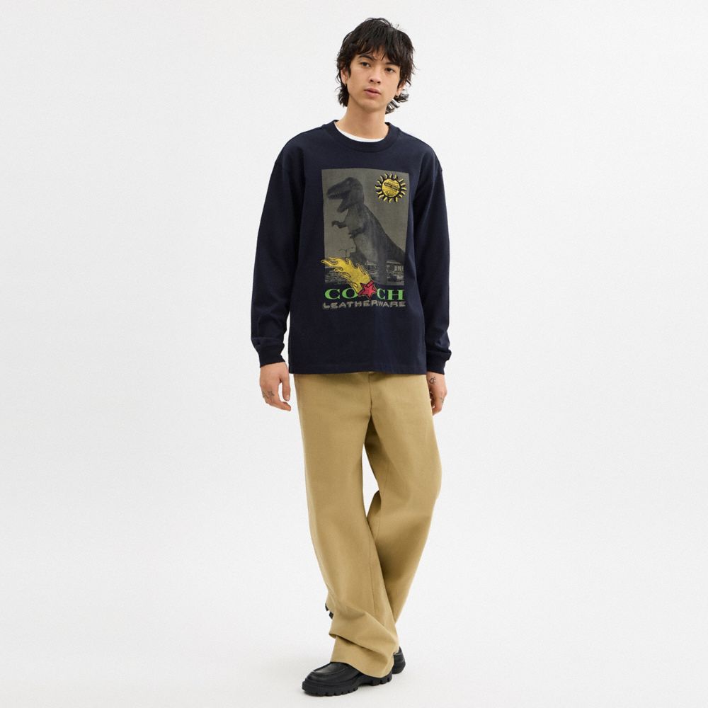 COACH®,Collage Long Sleeve Relaxed T Shirt In Organic Cotton,Organic Cotton,T Shirt,Casual,Navy,Scale View