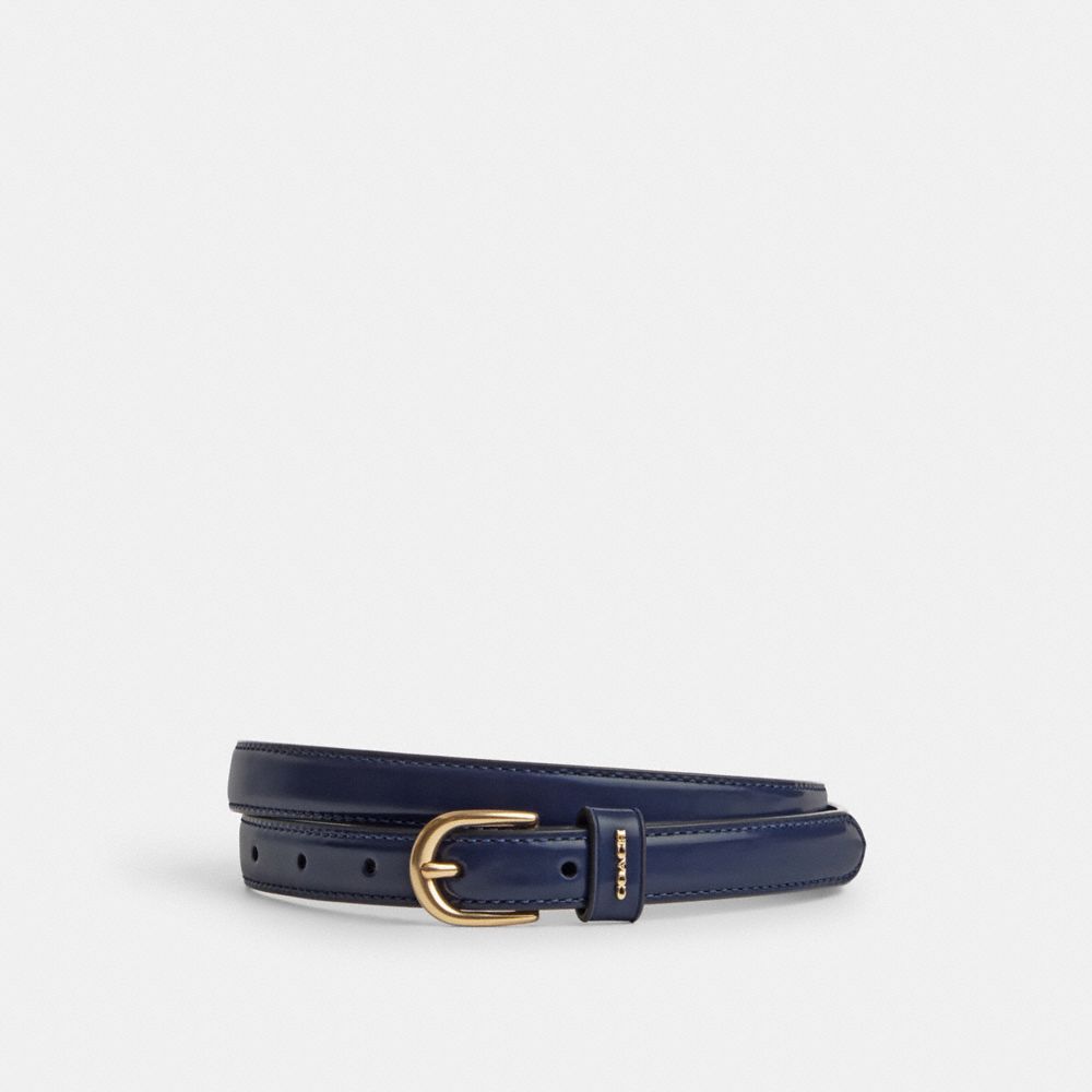 COACH®,Classic Buckle Belt, 18 Mm,Calfskin Leather,Standard,Logo,Metal,Work,Navy,Front View