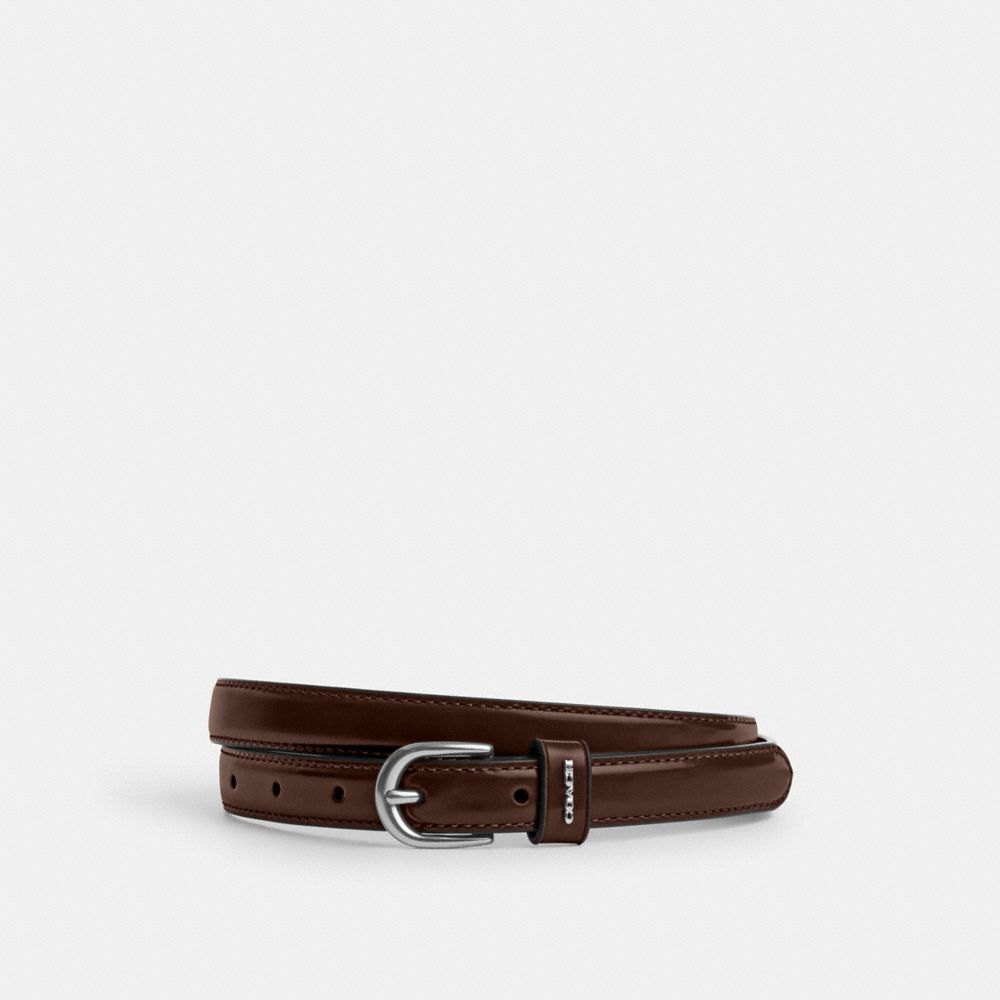 COACH®,Classic Buckle Belt, 18 Mm,Calfskin Leather,Standard,Logo,Metal,Work,Brown,Front View