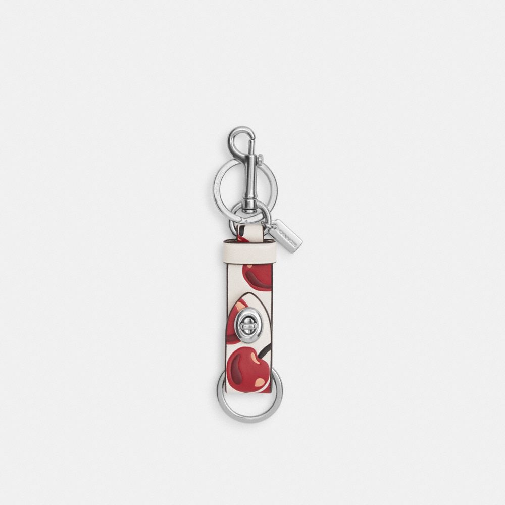 COACH®,Trigger Snap Bag Charm With Cherry Print,Red,Front View