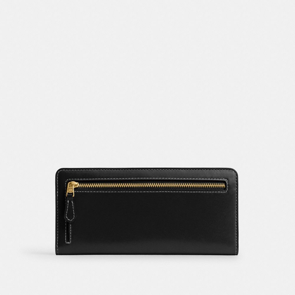 COACH®,Essential Slim Wallet,Calfskin Leather,Continental,Bi Fold,Metal,Logo,Casual,Black,Back View