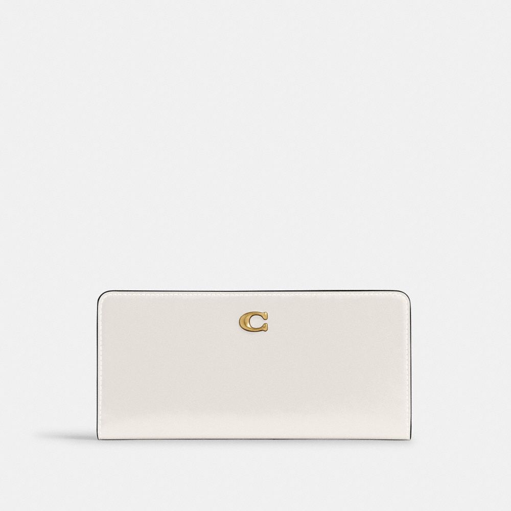 COACH®,Essential Slim Wallet,Calfskin Leather,Continental,Bi Fold,Metal,Logo,Casual,White,Front View