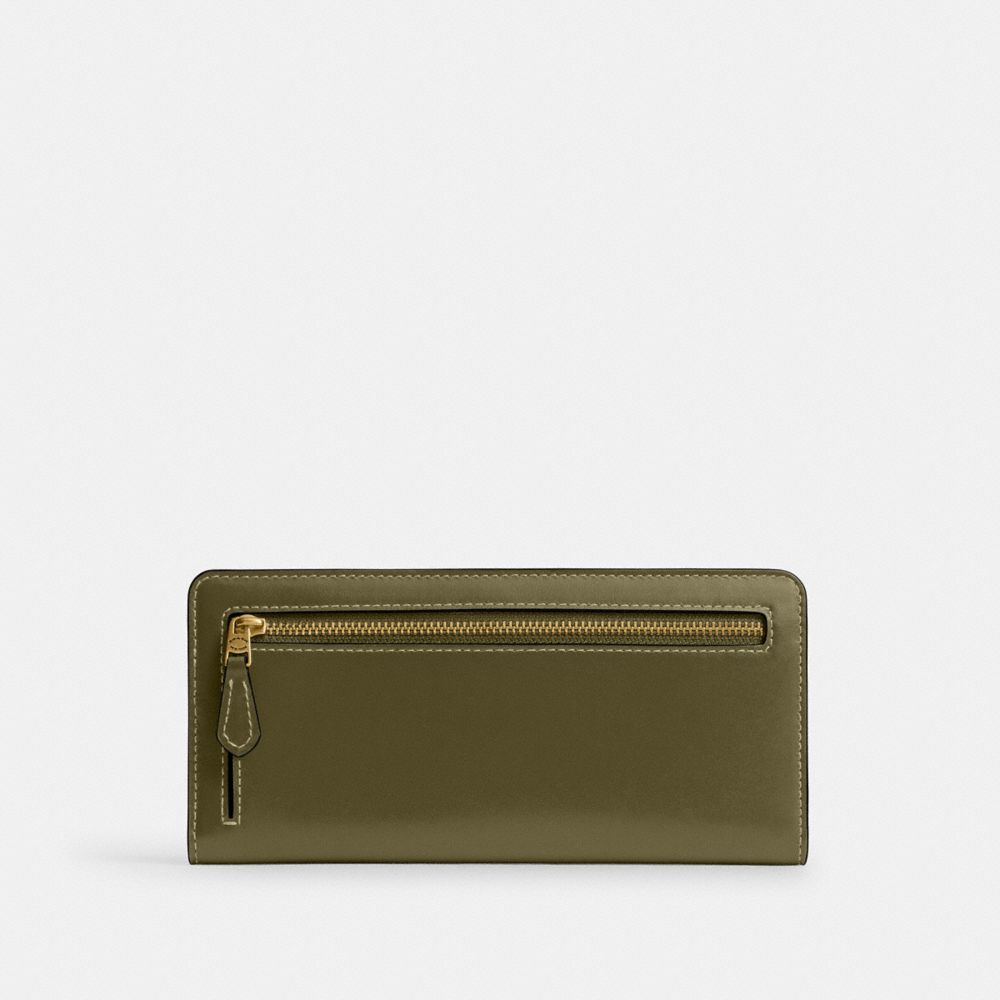 COACH®,Essential Slim Wallet,Calfskin Leather,Continental,Bi Fold,Logo,Metal,Casual,Olive,Back View