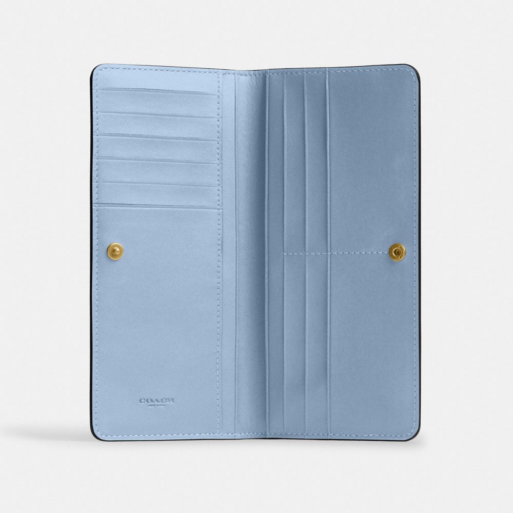 COACH®,エッセンシャル スキニー ウォレット,長財布,ﾌﾞﾗｽ/ﾌﾞﾙｰﾍﾞﾙ