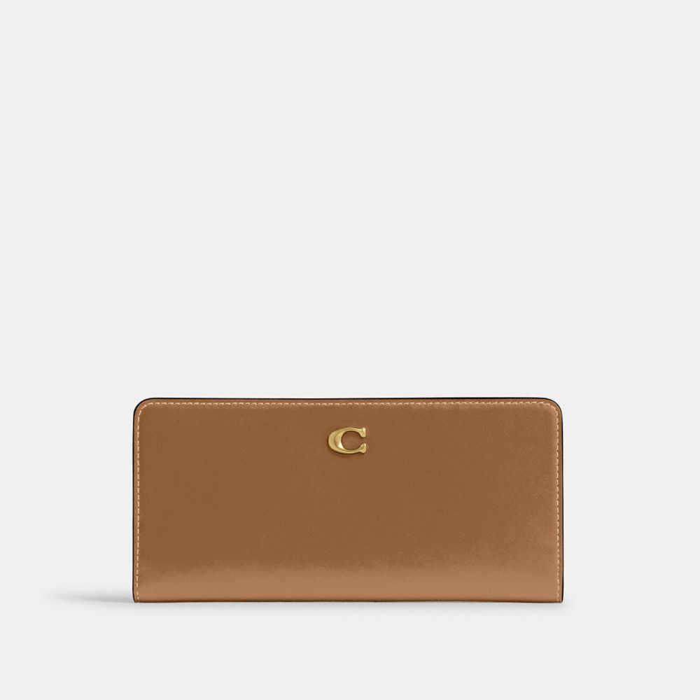 COACH®,Essential Slim Wallet,Calfskin Leather,Continental,Bi Fold,Metal,Logo,Casual,Brown,Front View image number 0